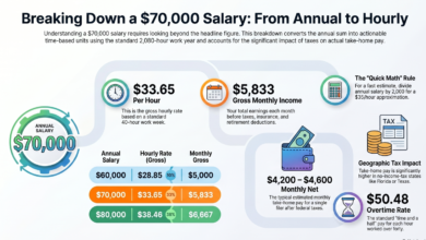 Professional using productivity apps while checking 70k a Year Is How Much an Hour salary calculations