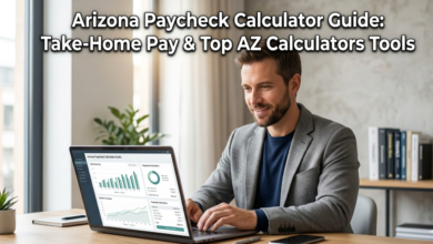 Arizona paycheck calculator on a digital productivity dashboard with payroll analytics and income tracking tools