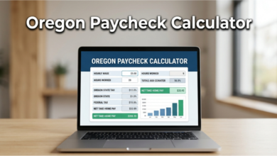 Digital productivity dashboard using Oregon Paycheck Calculator for salary and tax breakdown