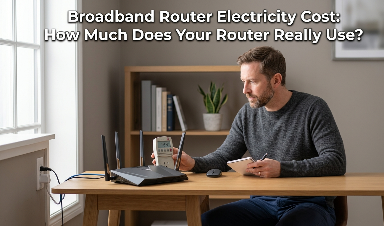 Broadband router connected to Wi-Fi showing Broadband Router Electricity Cost details