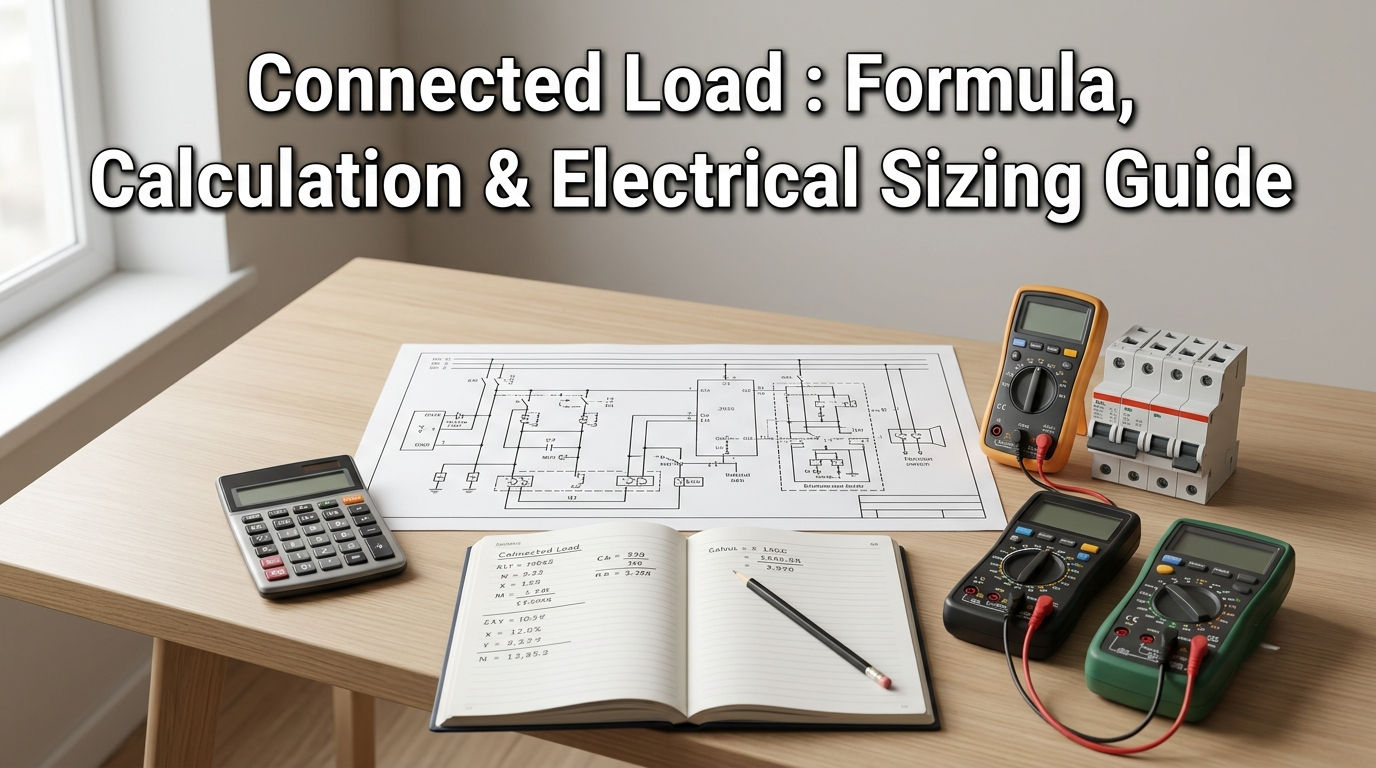 Electrical panel diagram illustrating Connected Load calculation with labeled appliances and total power demand