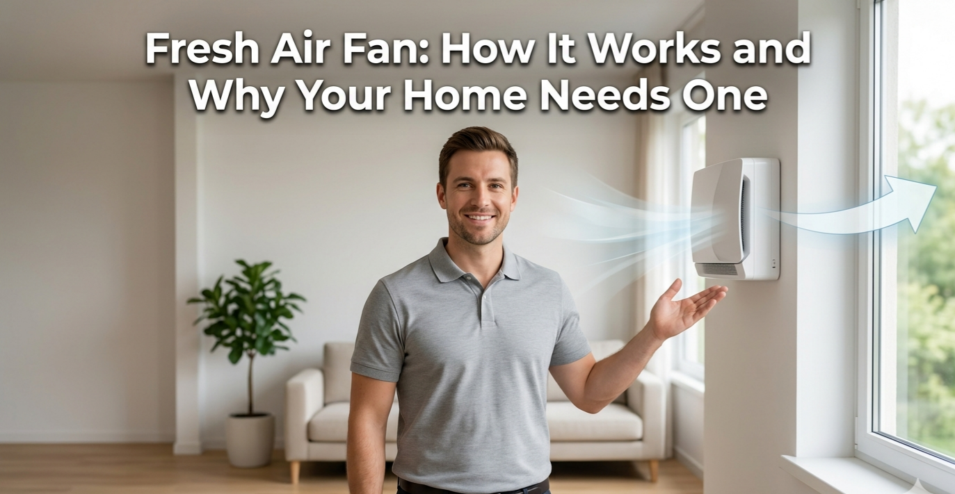 Ceiling-mounted Fresh Air Fan providing steady airflow and ventilation in a modern room