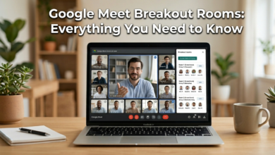 Google Meet Breakout Rooms interface showing participants in separate groups