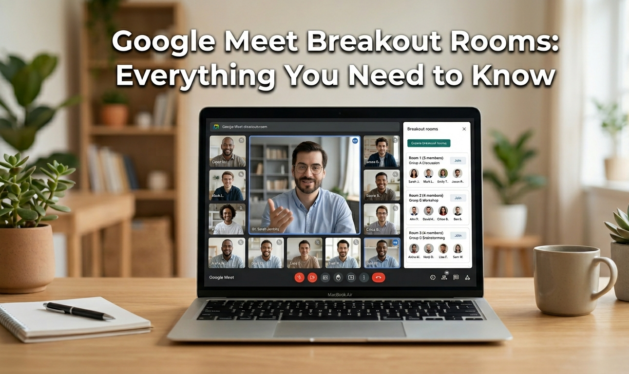 Google Meet Breakout Rooms interface showing participants in separate groups