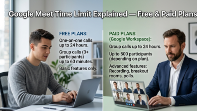 Google Meet Time Limit displayed during an online meeting session