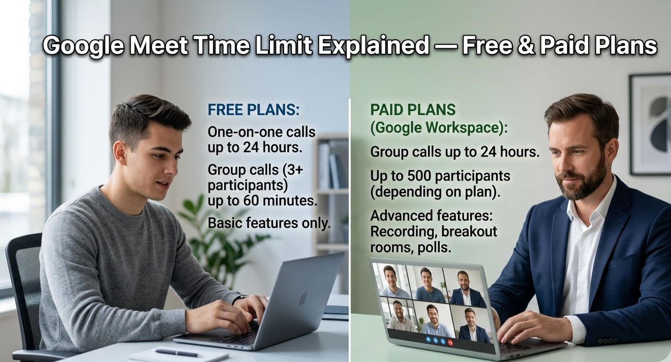 Google Meet Time Limit displayed during an online meeting session