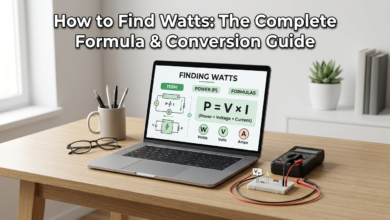 Digital multimeter measuring electrical output, demonstrating how to find watts in an appliance