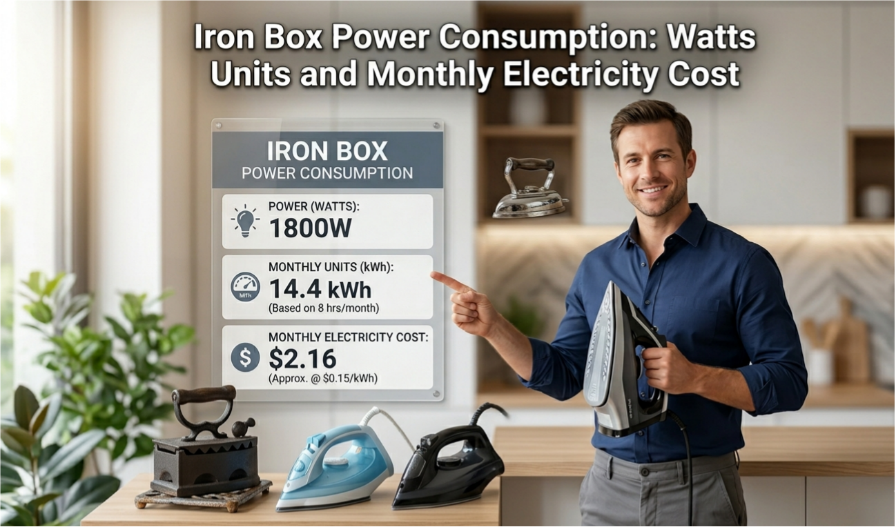 Iron box in use on a shirt, illustrating Iron Box Power Consumption and household electricity usage